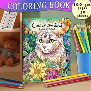 Cat in The Bush Coloring Book, 30 Sheets 100gsm Thick Paper, Funny Coloring Book, DIY Painting Supplies for Adults & Teens