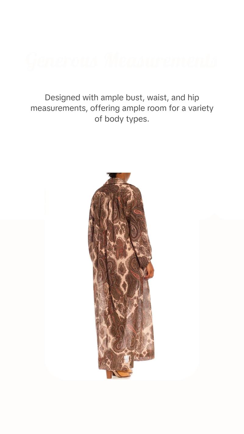 1970S GLORIA VANDERBIL Cream & Olive Green Paisley Poly Blend Boho Shirt Dress With Belt