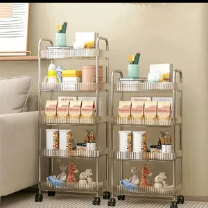 1pc 4-Layer Storage Rack, Acrylic Removable Floor-Standing Cart Snack Storage Shelf, For Kitchen/Bathroom/Living Room/Bedroom