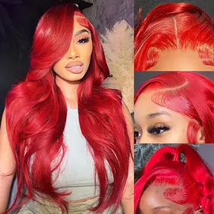 YESWIGS Body Wave Red 13X4 HD Transparent Lace Front Wigs Human Hair Burgundy Red HD Lace Frontal Wig Human Hair Wear and Go Glueless Wig Human Hair Pre Plucked with Baby Hair Colored Hd Lace Front Wigs