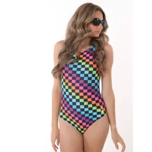 Neon Checkers Gymnastics Leotard - Open Back Tank Design - Foxy's Leotards