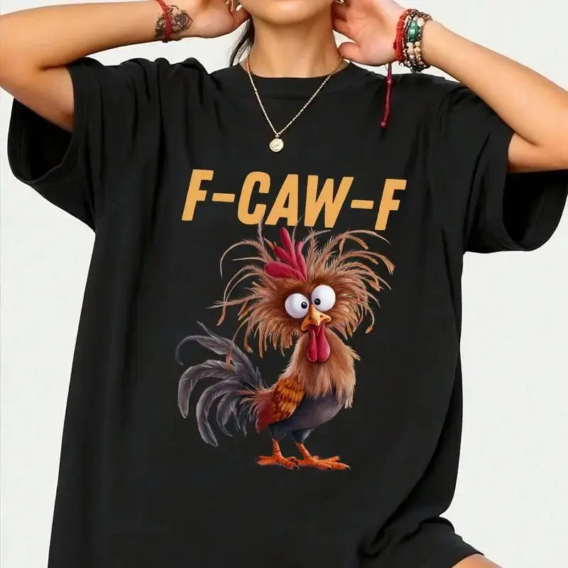 FEEGO Unisex Funny  Rooster F-Caw-F tshirt Shirt, Chicken Middle Finger F-Caw-F Meme Shirt, F-CAW-F Chicken Humor Shirt,Silly Farm Animal Graphic Tee Y2K Streetwear Graphic Tee