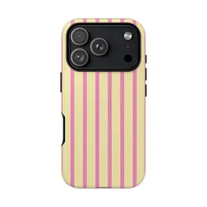 Pink and Yellow Striped Phone Case, Retro Striped Aesthetic, Sturdy and Durable 2-in-1 Protective Case,phone Case Suitable for Iphone 11/12/13/14/15/16/17 Pro Promax Plus Air, Simple and Stylish Phone Case.
