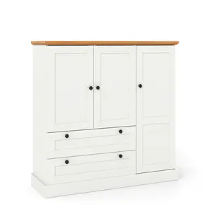 COSTWAY - 47.5 Inch Kitchen Freestanding Storage Cabinet with 3 Doors and 2 Large Drawers-White