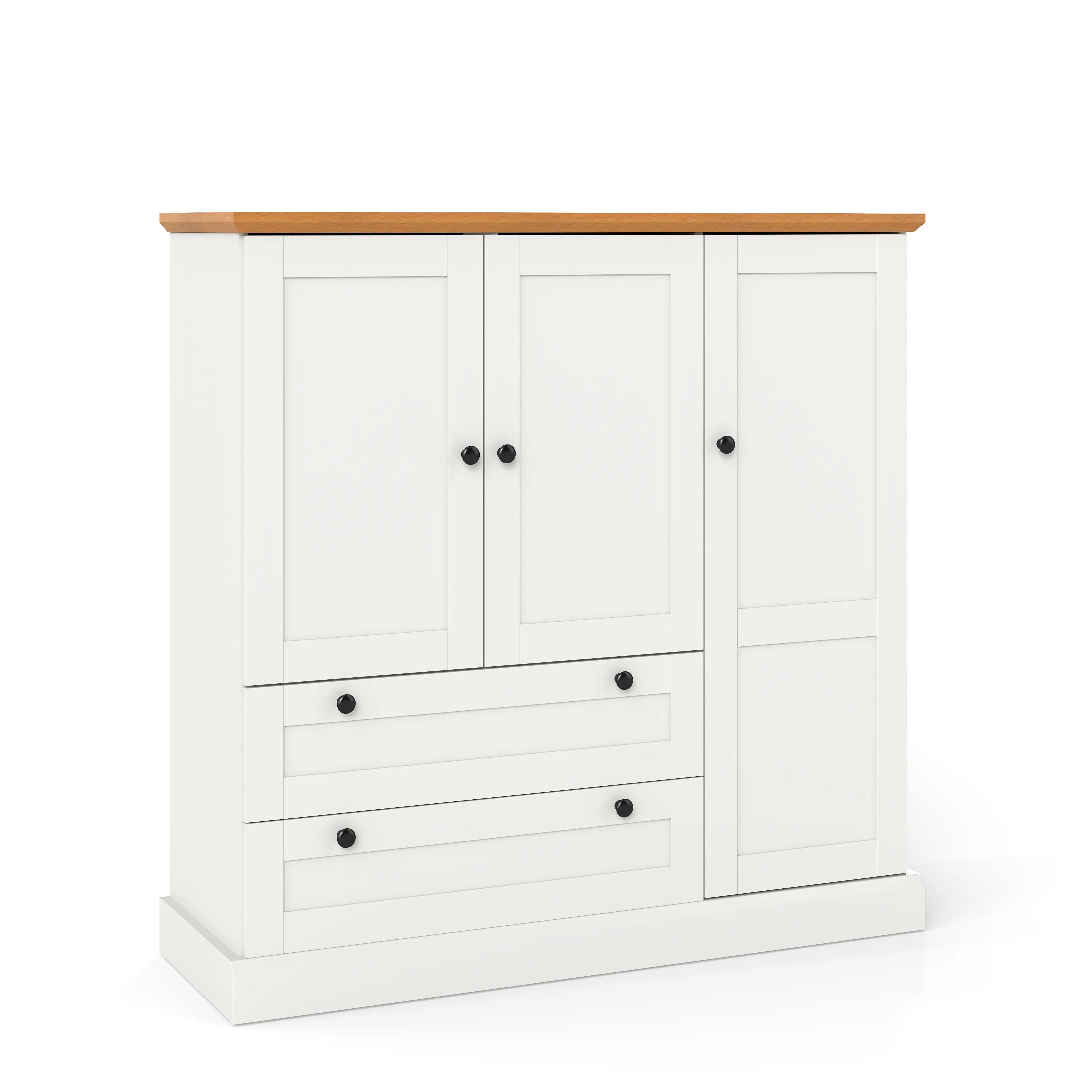 COSTWAY - 47.5 Inch Kitchen Freestanding Storage Cabinet with 3 Doors and 2 Large Drawers-White