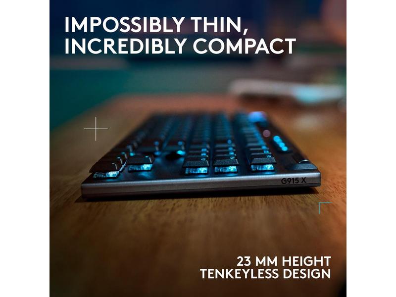 Logitech G915 X LIGHTSPEED TKL Wireless Mechanical Gaming Keryboard - GL Blue Clicky Switches, RGB Backlighting - Black