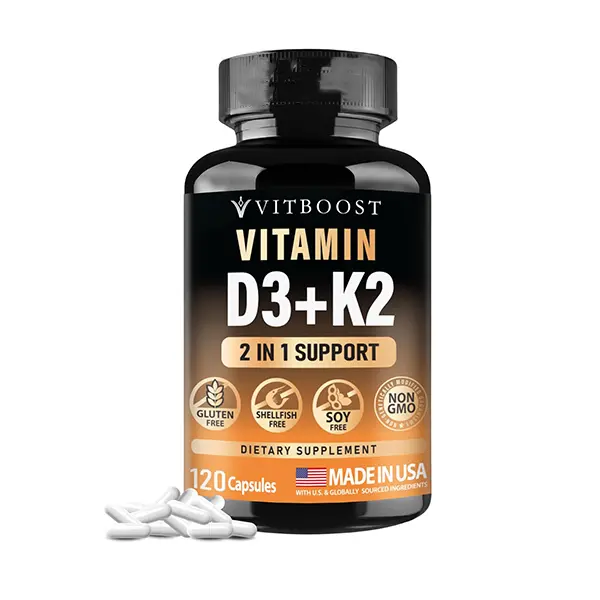 Vitamin D3 K2 Complex 5000 IU (125 mcg) D3 + K2 MK-7 90 mcg, Bone, Immune & Heart Health Support, Non-GMO, Gluten-Free, USA Made, Third-Party Tested, 120 Capsules