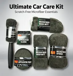 9 Piece Complete Car Care Kit, Includes Wash Mitt, Tire Brush & Wax Pad for Interior Exterior Wheels, Gift for Car Lovers