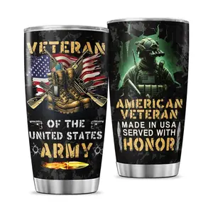 Veteran Army 20oz Insulated Travel Tumbler, Military American Boots Design, Gift for US Army Soldier Men