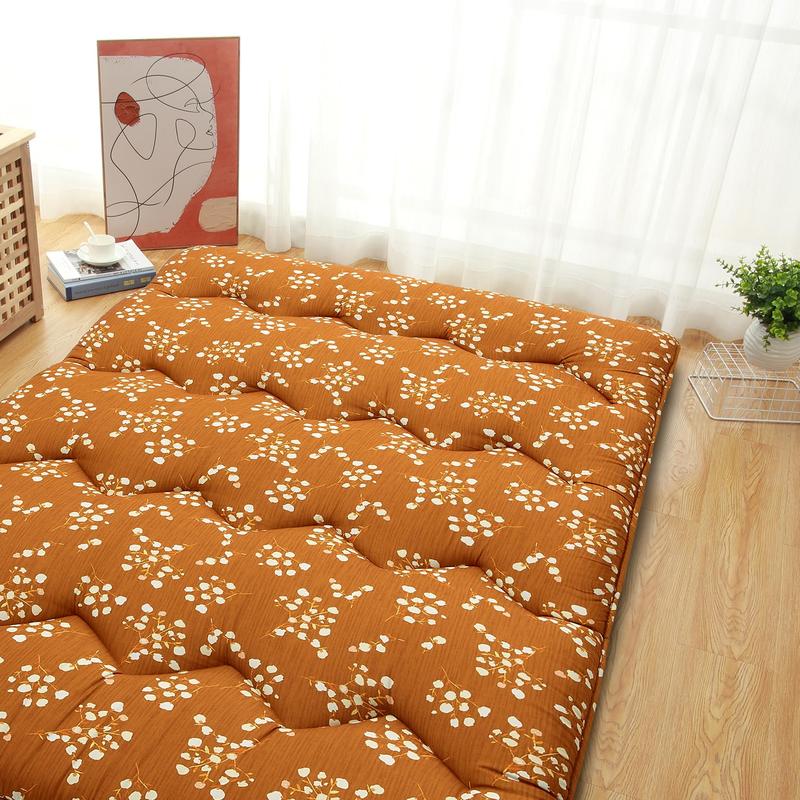 【GARVEE】Floral Pattern Japanese Futon Mattress, Full Size Sleeping Mattress for Adults, Guest Room, Floor Use, Roll Up for Camping and Versatile Comfort