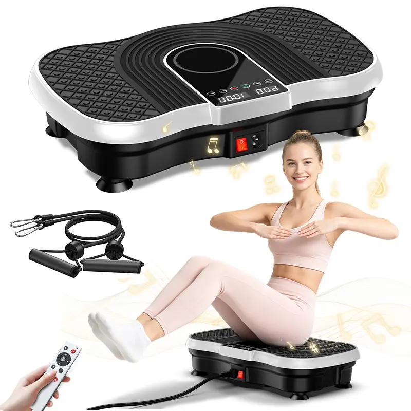 330 LBS Capacity Lymphatic Drainage Vibration Plate, Quiet High Power Vibrating Trainer with Bluetooth Remote & LED Display, Home Fitness Machine for Cellulite Reduction, Comes with Yoga Resistance Bands for Men & Women