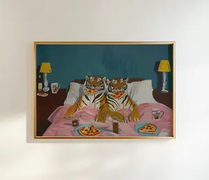 Wall Art, Maximalist Tiger Print, Dopamine Bedroom Decor, Gift for Wife, Valentines Day Gift, Love Poster, Pizza Art Print, Cozy Home Decor