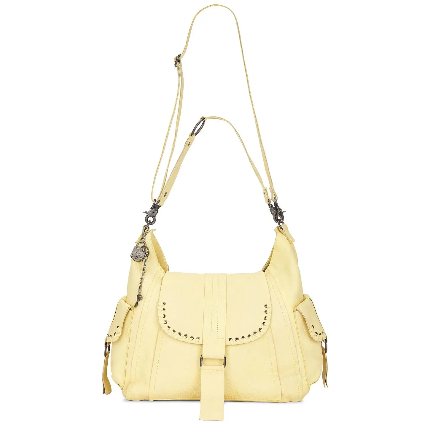 Free People Wtf Leigh Distressed Hobo Bag in Butter Yellow
