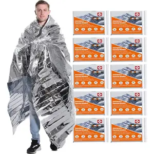 Emergency Blankets Mylar Thermal Blanket,(10 Pack) of Gigantic Space Blanket 84 * 64 in. Survival Blankets Heavy Duty Camping Gear,First Aid