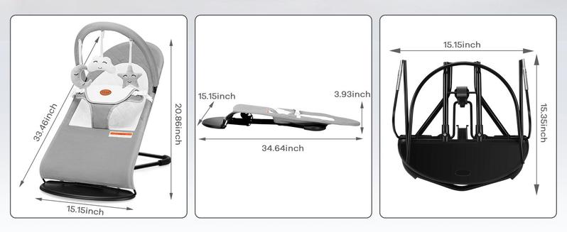 【New Year Gift】 Portable Baby Bouncer Seat for Babies 4-18 Months, 100% Cotton Fabrics, 3 Modes of use with Rocker and Stationary Options, Infant Rocker Chair with Hanging Toys Swing Set Swing Trainer Newborn Sensory