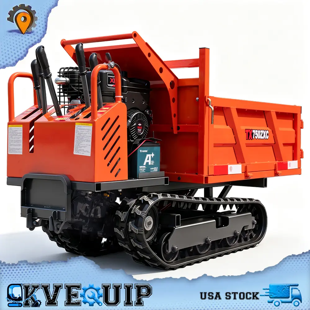 750KG Load Capacity Tracked Dumper Mini Crawler Dump Truck, 45° Steep Slope Climbing Gas Powered Transporter, Hydraulic Tipping Cart for Forest Logging Farm Construction Yard Hauling