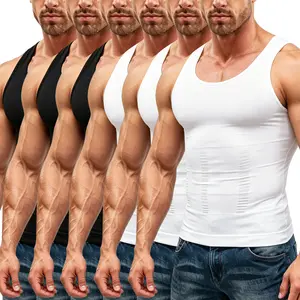 6 Pack Menswear Body Shaper Tummy Control Vest Compression Tank Top Breathable Lightweight Soft Underwear Shapewear Athletic Plain Shirt Sleeveless Undershirts for Men Fabric Casual Operator