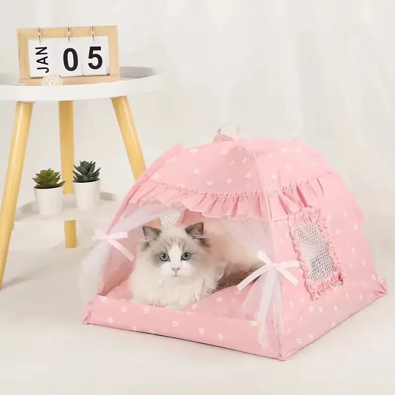 Pet Dog Tent House Floral Print Enclosed Cat Tent Bed Indoor Folding Portable Comfortable Kitten Bed Kennel For Small Pets