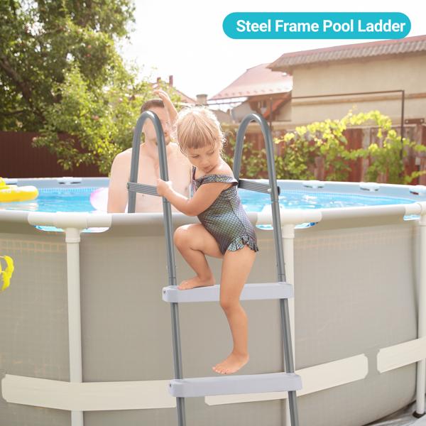 4-Step 52in Above Ground Pool Ladder - 300LB Capacity, Iron Grey Frame & White Steps, Fits Pools up to 52in