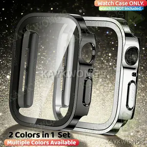 KAYKWONG'S 2 Counts Hard PC Case with Tempered Glass Screen Protector, Ultra-thin Scratch Resistant Cover for iWatch Series 49mm 46mm 45mm 44mm 42mm 41mm 40mm 38mm