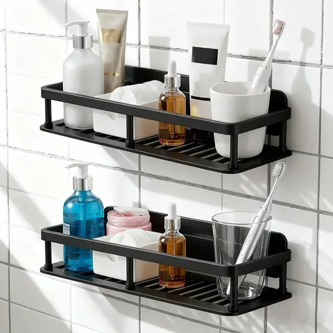 Drill Mount Shower, Bathroom Shelves Basket, 2 Pack Large Capacity Shower Shelve , Bathroom Organizers and Storage for Home Decor (2Pack-Black)