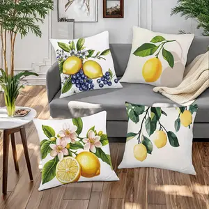 Lemon Pattern Cushion Cover, 4 Counts/set Square Throw Pillow Cover without Filler, Household Decoration Supplies for Home Living Room Bedroom