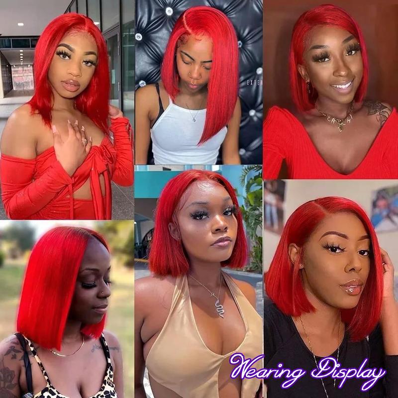 GK Red Bob Wigs Human Hair Red 13X4 Bob Lace Frontal Wigs Human Hair for Women 180% Density Wear and Go Glueless Wig Blunt Cut Straight Short Bob Wigs Pre Plucked With Baby Hair 10 Inch