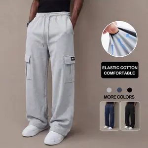 Men’s casual pants suitable for all seasons, regular thickness, athletic cargo style with multiple pockets—comfortable long trousers for everyday wear with a loose fit and drawstring. Trendy men’s sports pants.