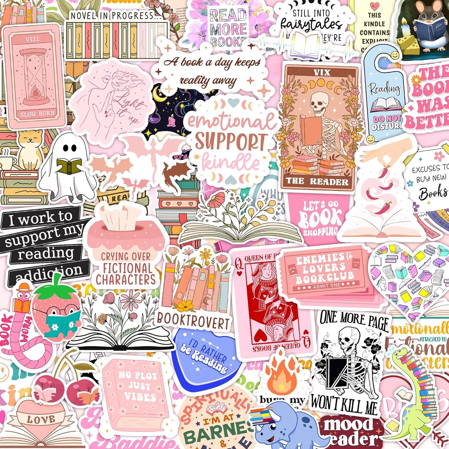 100 PCS Bookish Waterproof & Oil-Resistant Themed Phone Stickers - Cute Holographic Vinyl Decals for Kindle, Ebook Readers, Laptop - Smut Romance for Girls, Vinyl Decal Phone Stickers, Sticker Pack, Book Lovers