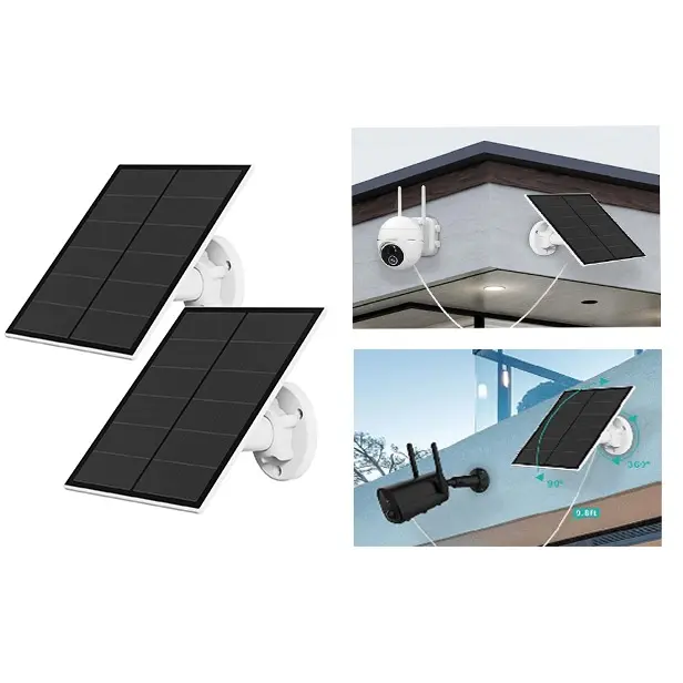 5W Solar Panel for Security Camera Outdoor IP65 Waterproof 360° Adjustable Bracket 5V USB Solar Panel Charger Compatible with Rechargeable Battery Powered Cam 9.8ft Cable 2 Pack USB or USB-C Port