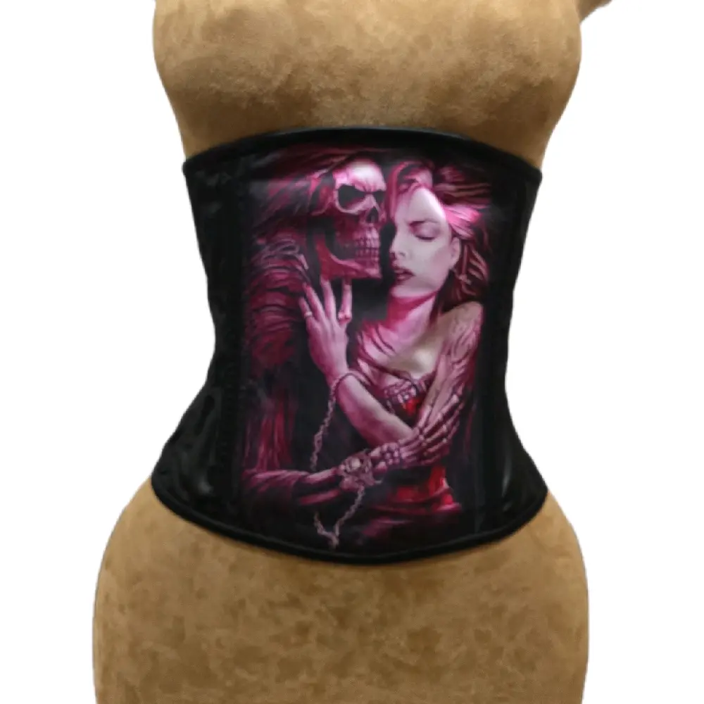 Purple Skeleton Corset | 28" Waist Goal | 12" Length | Buskless Closure Adjustable Belts Fabric Fit Shapewear Print Statement Womenswear Style Zipper Compression