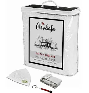 COMBO: Men's Cotton Ihram Set + Belt + Kufi + Tawaf Tasbih