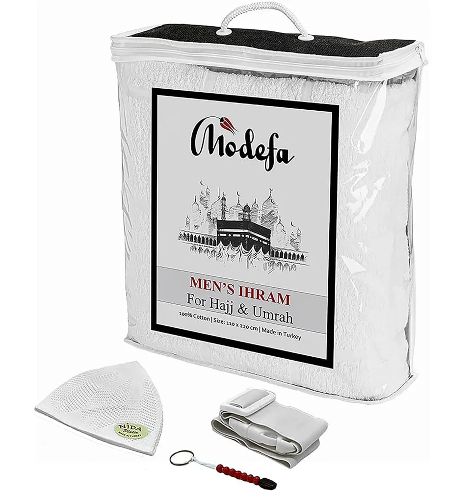 COMBO: Men's Cotton Ihram Set + Belt + Kufi + Tawaf Tasbih