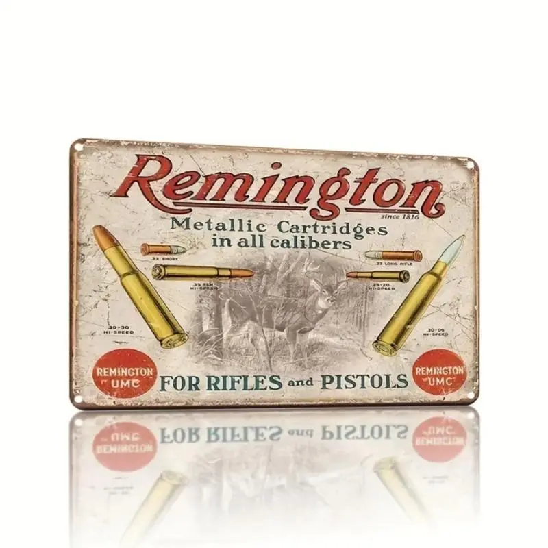 Vintage Remington Guns & Ammo Metal Sign, Iron Wall Art, Perfect for Cabin Decor and Adding Charm to Home Rooms, Home Decor, Home Decor Products