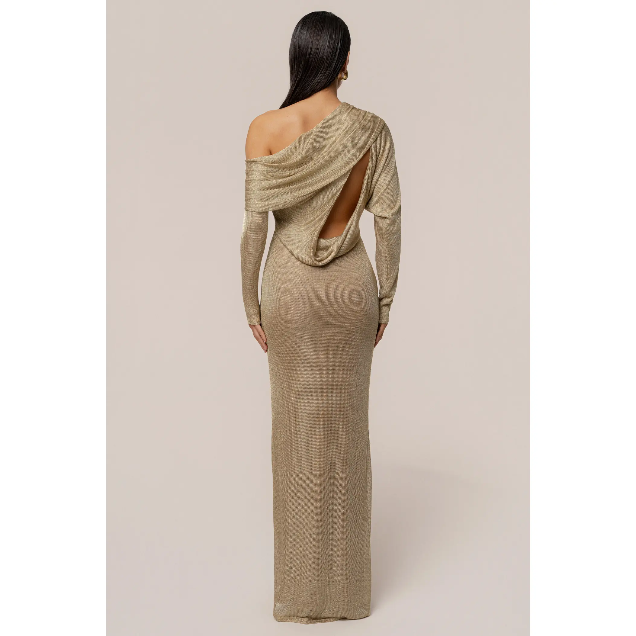 Gold Drape And Shine Maxi Dress