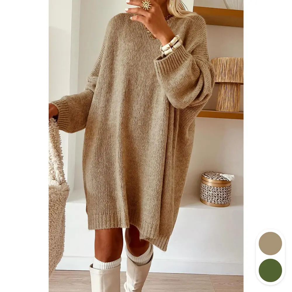 Women Khaki Oversize Slouchy Sweater Dress