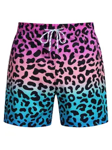 Men's Gradient Leopard Print Beach Shorts, Quick-Dry Breathable Couple Swimwear, Party Vacation Surfing Boardshorts