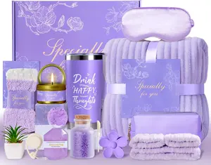 Birthday Gifts for Women, Self Care Gifts Get Well Soon Gifts, Lavender Relaxing Spa Gifts Basket Care Package w/Flannel Blanket & 20 oz Tumbler, Mothers Day, Christmas, Friendship Gift for Mom Wife