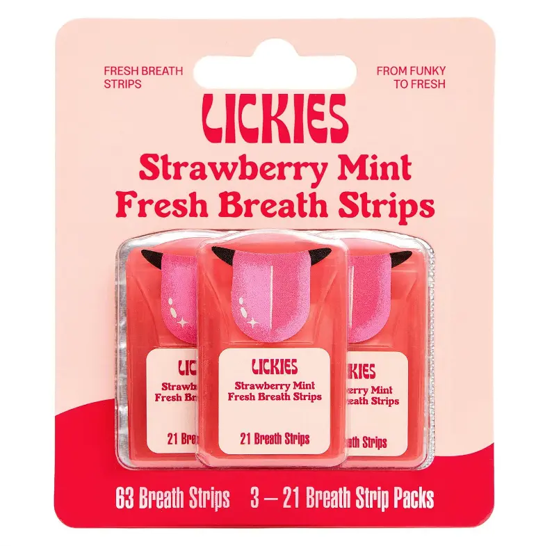Strawberry Mint Breath Strips | On-the-Go, Sugar Free Mouth Freshener | Dissolving Breath Mint Strips to Instantly Refresh Your Mouth | 3 Pack, 63 Strips