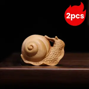2Pcs Wooden Snail Figurines, Hand Carved Snail Statues, Cute Animal Decor Gift for Home Office Desk