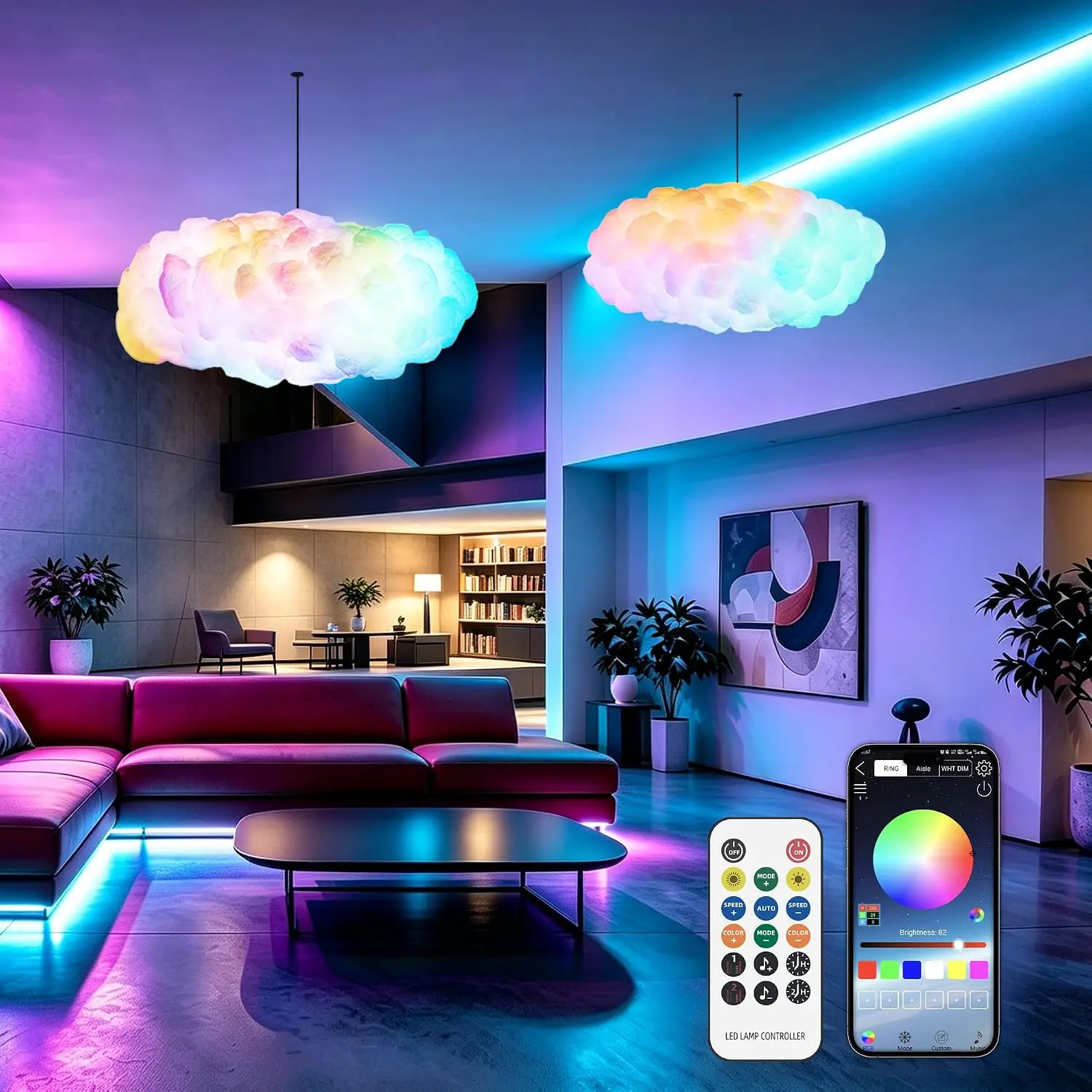 Cloud LED Lights for Bedroom, 3D DIY Cloud Ceiling Light with App & Remote Control, Music Sync RGB Color Changing Lights, Dimmable Mood Lighting for Bedroom, Gaming Room, Party & Home Decor