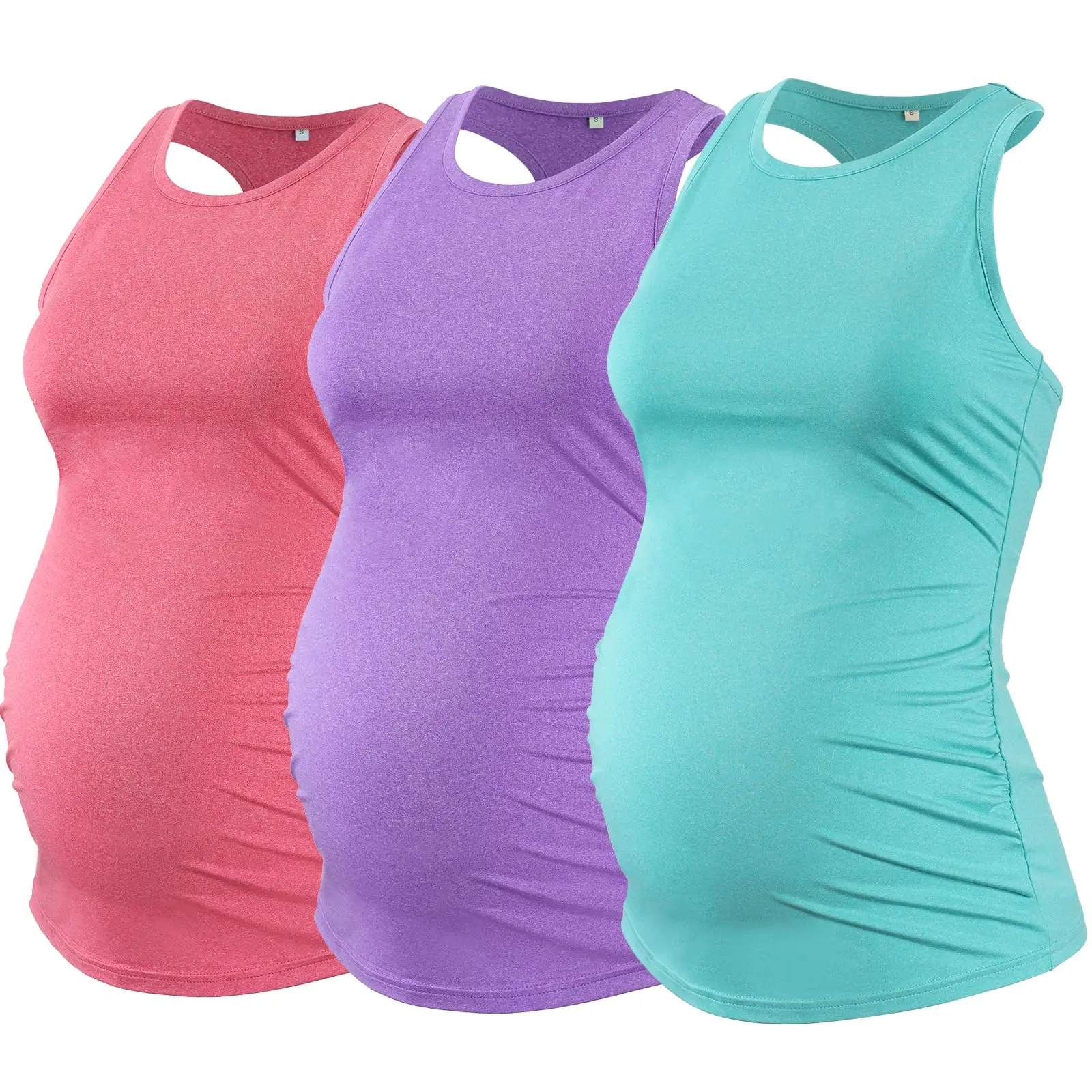 ECAVUS Women's 3-Pack Maternity Racerback Tank Tops - Sleeveless Pregnancy Activewear, Maternity Workout Clothes for Yoga & Athletics