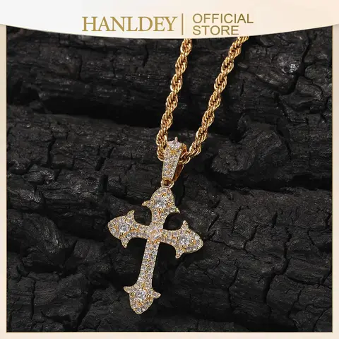 14K Gold Plated Iced Out Cubic Zirconia Ankh Jesus Cross Pendant Necklace with Gold Tone Chain - Bling Gothic Faith-Based Fashion Adults' Costume Jewelry, Women's Cross Necklaces