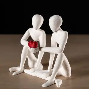 Couple Sharing a Heart Sculpture - Faceless Love Figurine for Anniversary & Valentine's Gift