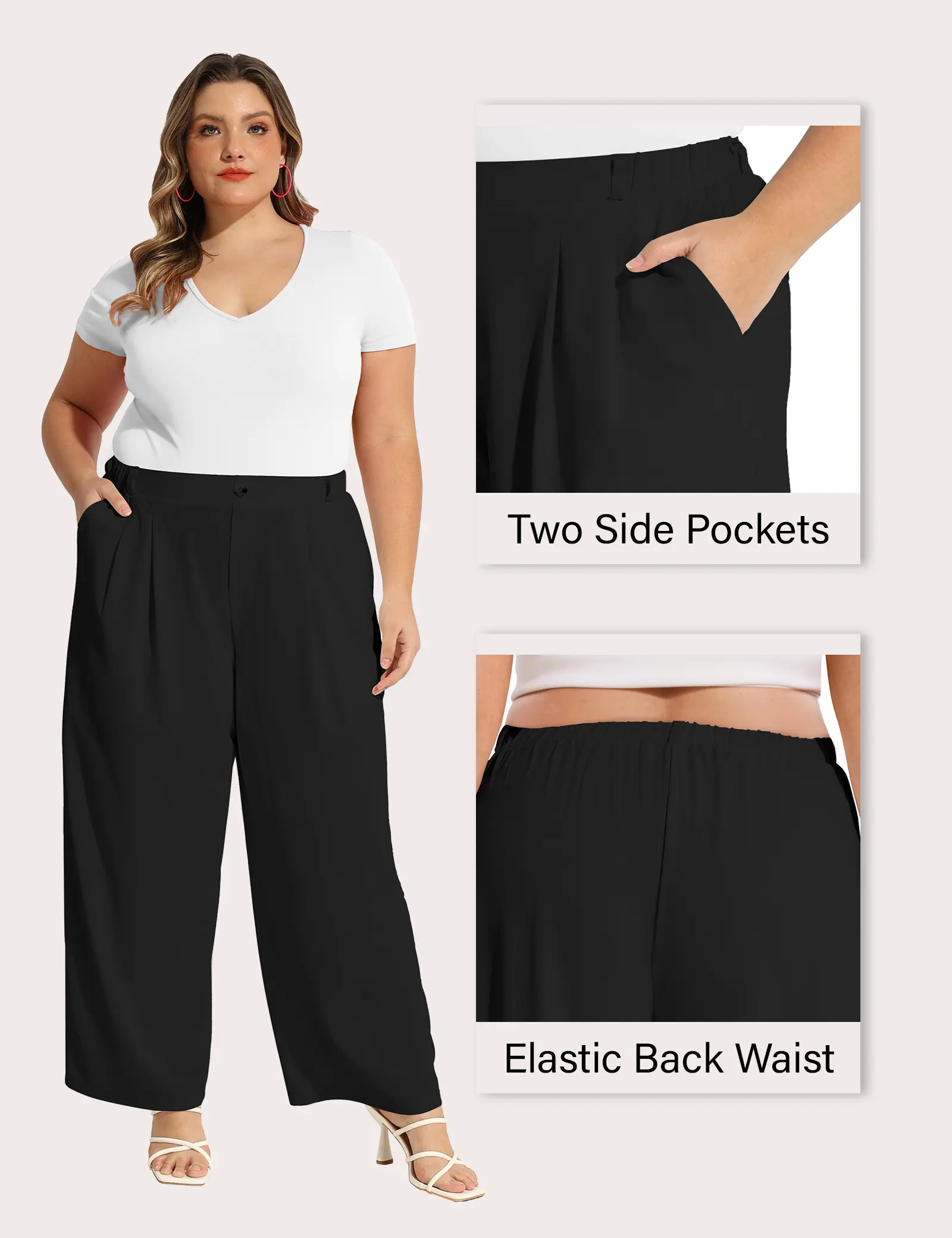 COOTRY Plus Size Wide Leg Dress Pants Women High Waisted Work Trousers | Breathable&Lightweight, Oversized Baggy Business Casual Pants With Pockets