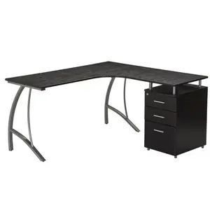 Techni Mobili  Modern L- Shaped Computer Desk with File Cabinet & Storage, Espresso - 30 x 59 x 55 in.