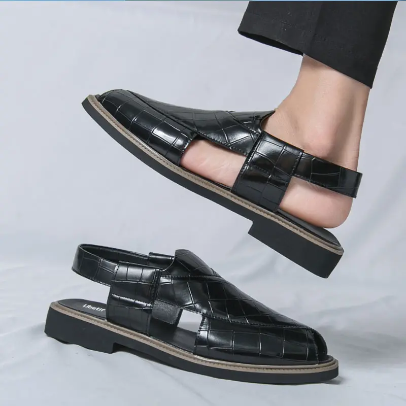 Men's Crocodile Pattern Closed-Toe Sandals - Lightweight, Breathable Fisherman Walking Shoes, Slip-On Slingback Loafers for Summer Casual Outdoor, Beach Vacation, Retro Vintage Aesthetic Fashion Footwear, Ankle Men's Sandals, Animal Print, Casual Wear