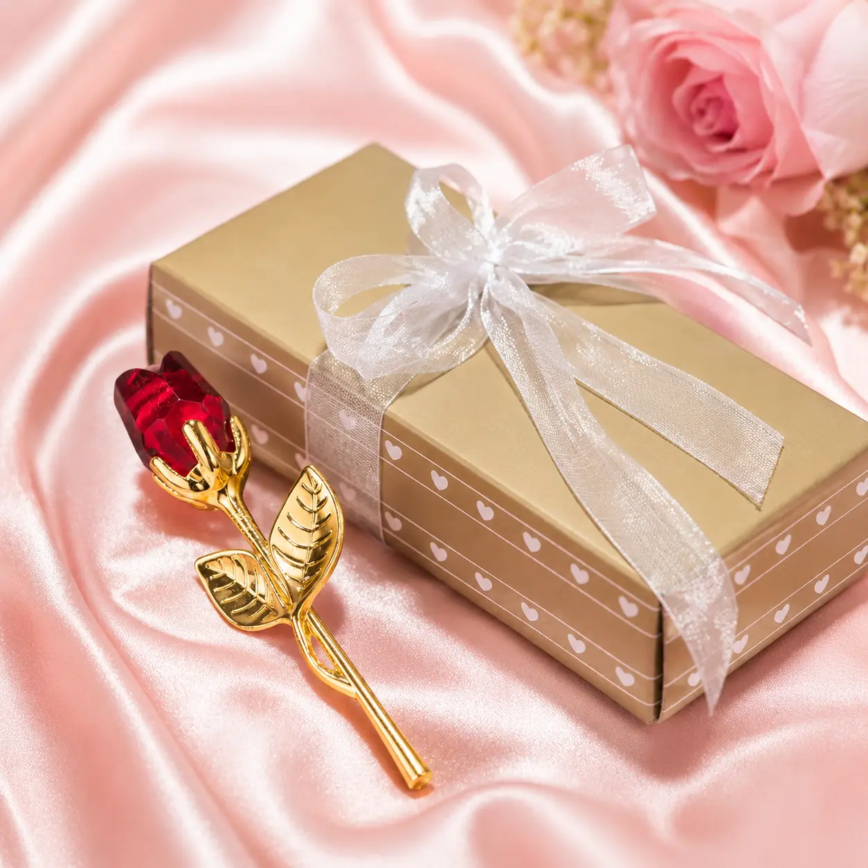 B Timeless Crystal Rose Gift for Her, Gold Metal Rose Flower with Luxury Gift Box, Romantic Decor Keepsake for Wife, Mom, Girlfriend, Valentine’s, Mother’s Day, Birthday, Anniversary, Bridal Shower Gift