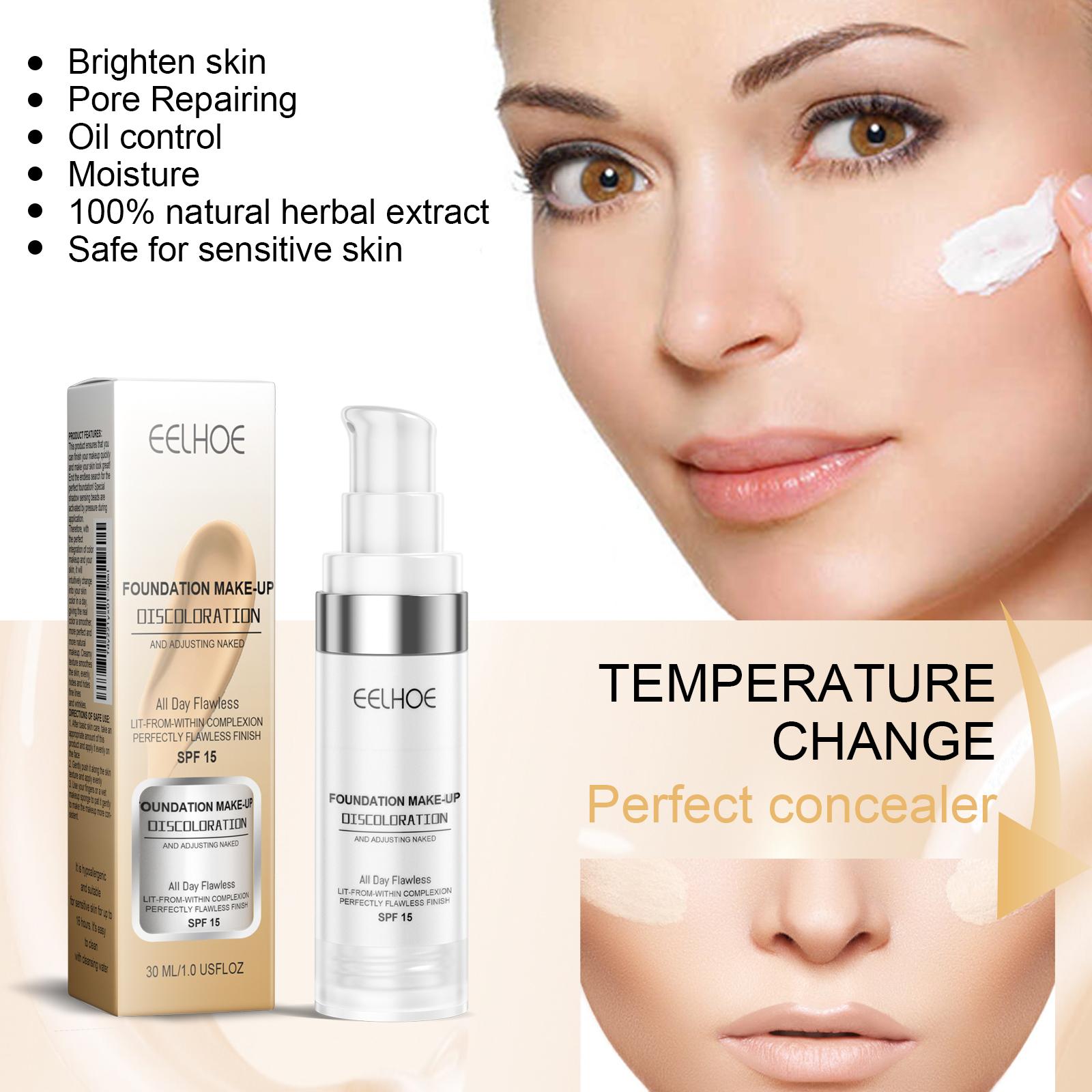 Color Changing Foundation, Self Adjusting Skin Tone Matching Liquid Makeup with Natural Flawless Finish Color Changing Foundation, Self Adjusting Skin Tone Matching Liquid Makeup with Natural Flawless Finish