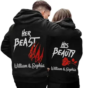 Personalized Her Beast / His Beauty Unisex Hoodie 2D S-5XL, her beast his beauty hoodie, Hoodies for Couple, Valentine��S Day Outfits, His And Hers Hoodie, matching couple hoodies Unisex Fast Shipping Cotton